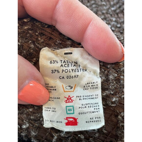 Vintage 70s pleated curtain, dark brown & almond, net woven, long panel - Picture 7 of 9